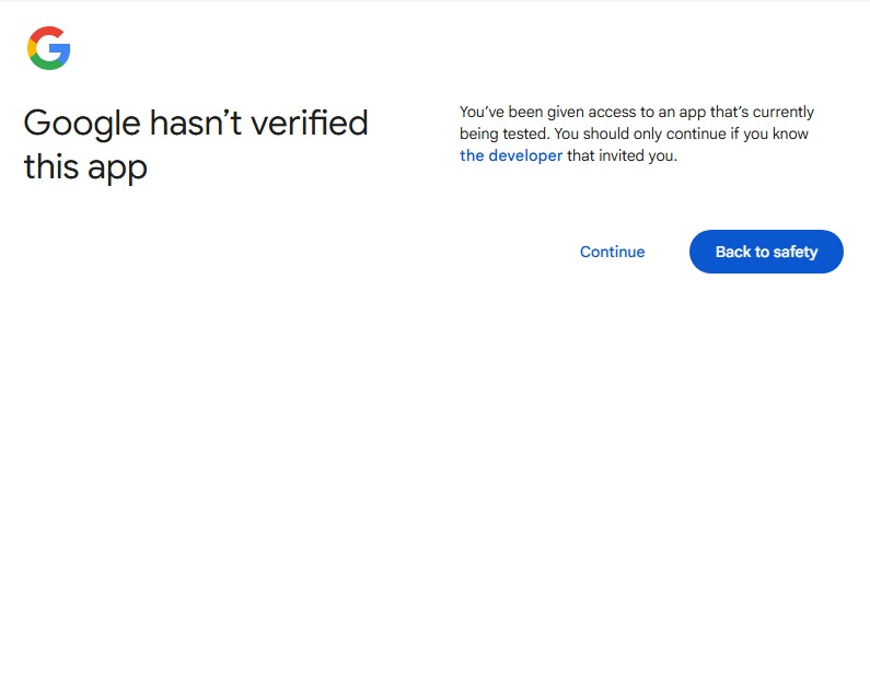 Google Verification Screen