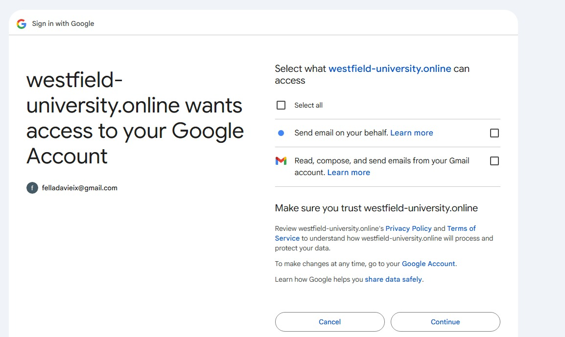 Google Permissions Screen